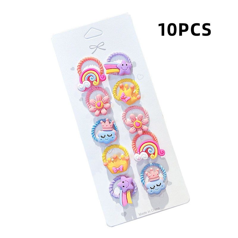 10pcs/set Girls Cartoon Nylon Scrunchie Kids Ponytail Holder Hair Bands Rubber Band Headband Fashion Hair Accessories