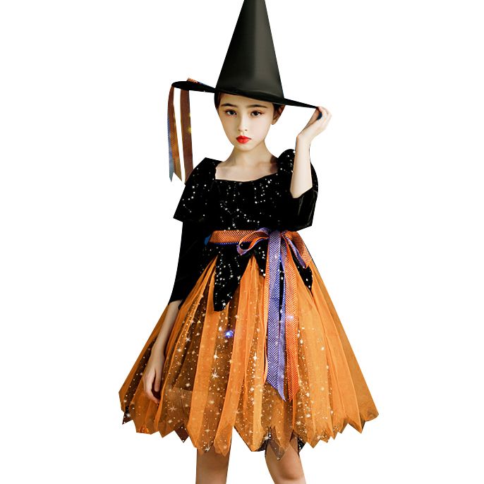 Girls Halloween Costume Dress with Witch Hat