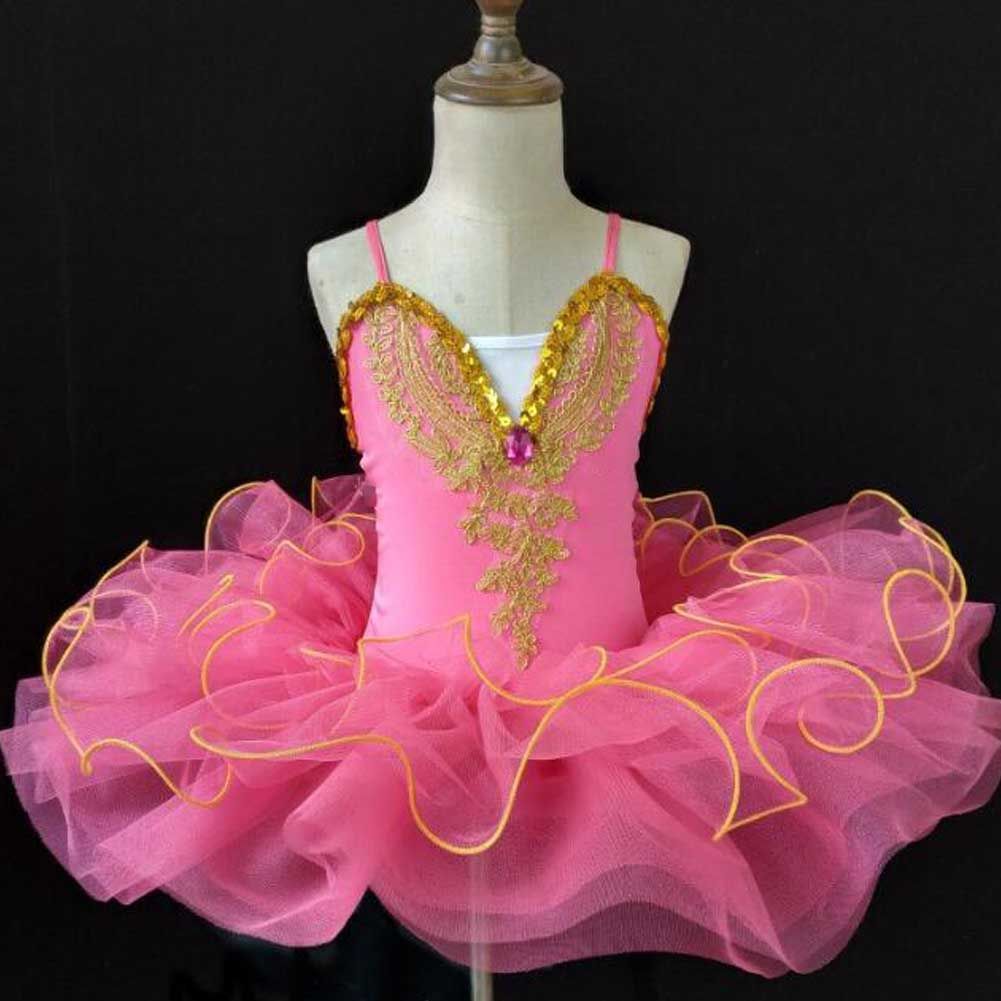 Pink Girls Ballet Dance Dress Tutu Skirt Performance Gauze Dress Princess Swan Ballet Dress Costume