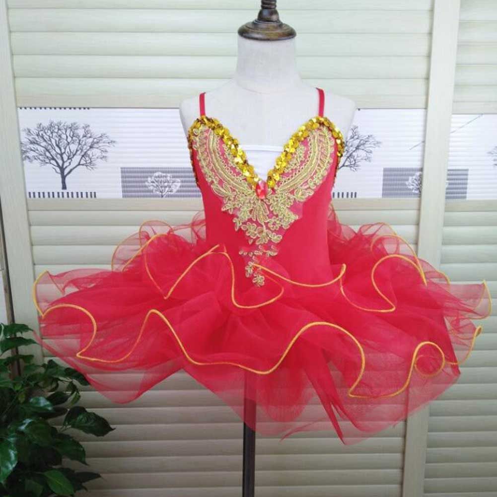 Red Girls Ballet Dance Dress Tutu Skirt Performance Gauze Dress Princess Swan Ballet Dress Costume