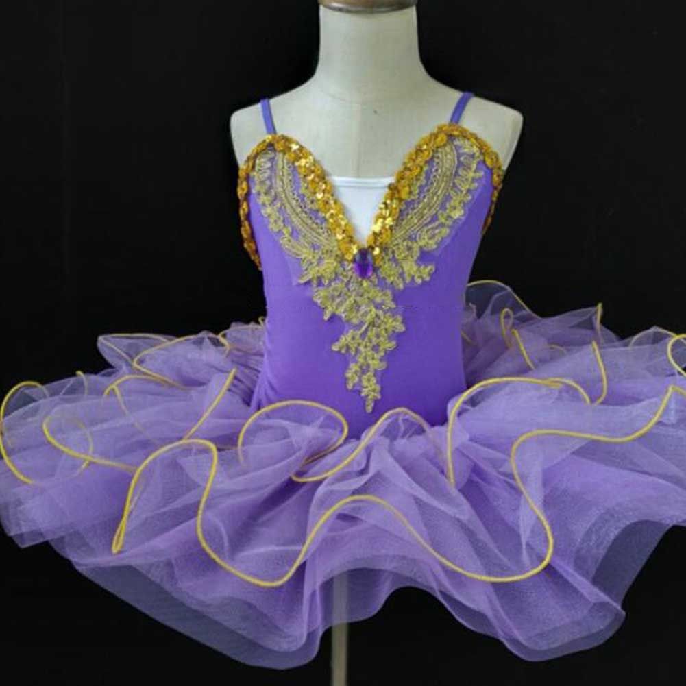 Purple Girls Ballet Dance Dress Tutu Skirt Performance Gauze Dress Princess Swan Ballet Dress Costume