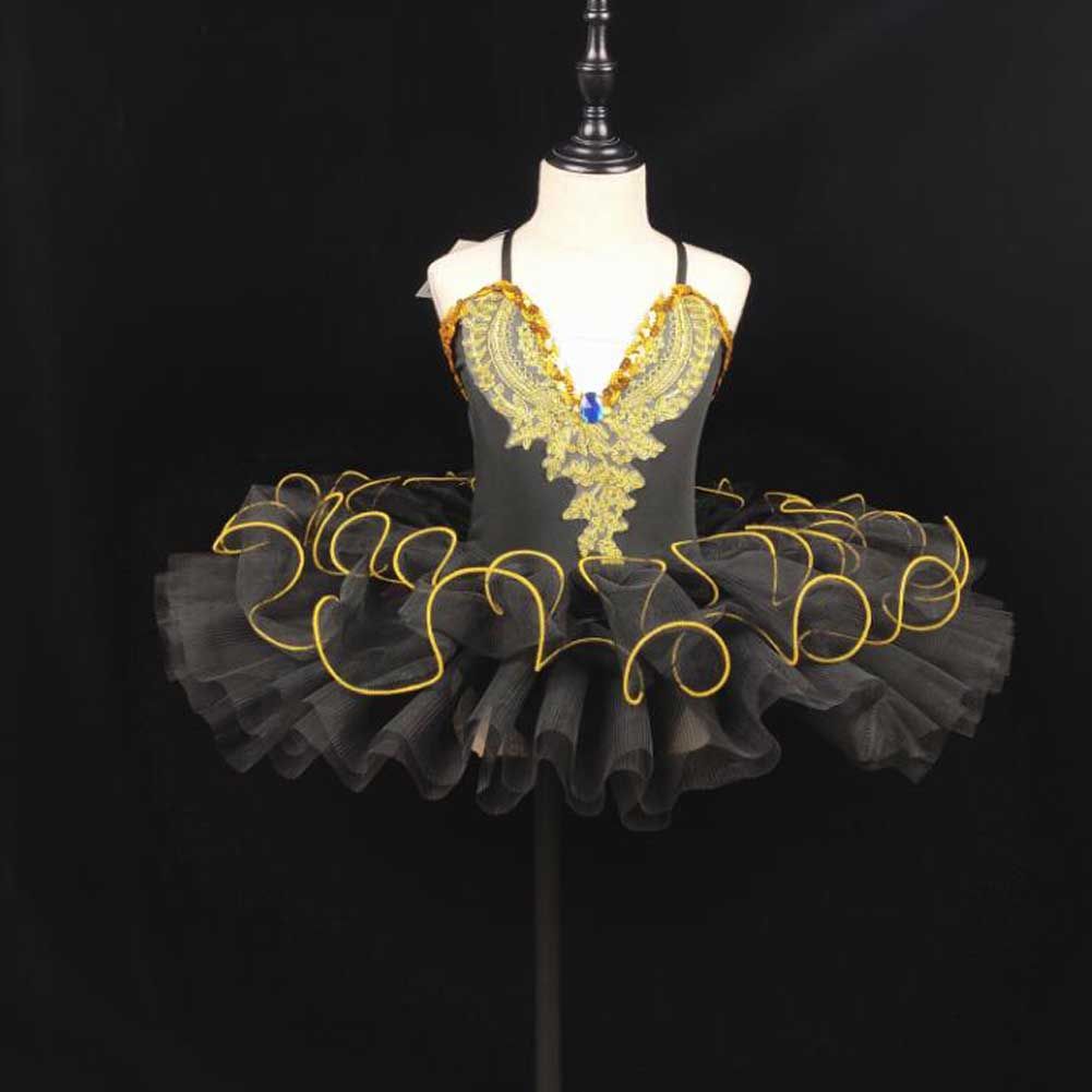 Black Girls Ballet Dance Dress Tutu Skirt Performance Gauze Dress Princess Swan Ballet Dress Costume