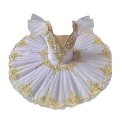White Girls Ballet Dance Dress Kids Swan Dancing Costume Embroidery Sequin Ballet Tutu Gauze Skirt