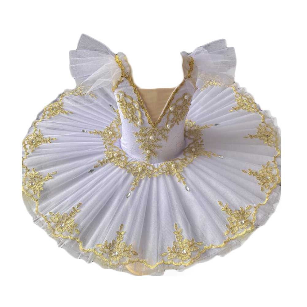 White Girls Ballet Dance Dress Kids Swan Dancing Costume Embroidery Sequin Ballet Tutu Gauze Skirt