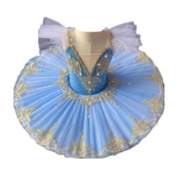 Blue Girls Ballet Dance Dress Kids Swan Dancing Costume Embroidery Sequin Ballet Tutu Gauze Skirt