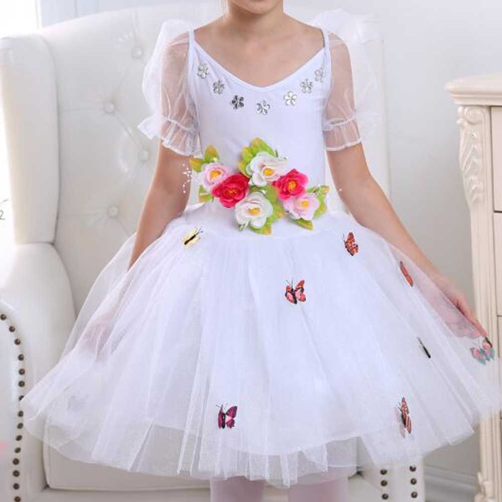 White Ballet Dance Dress Girls Princess Costume Dress Butterfly Ballet Tutu Skirt