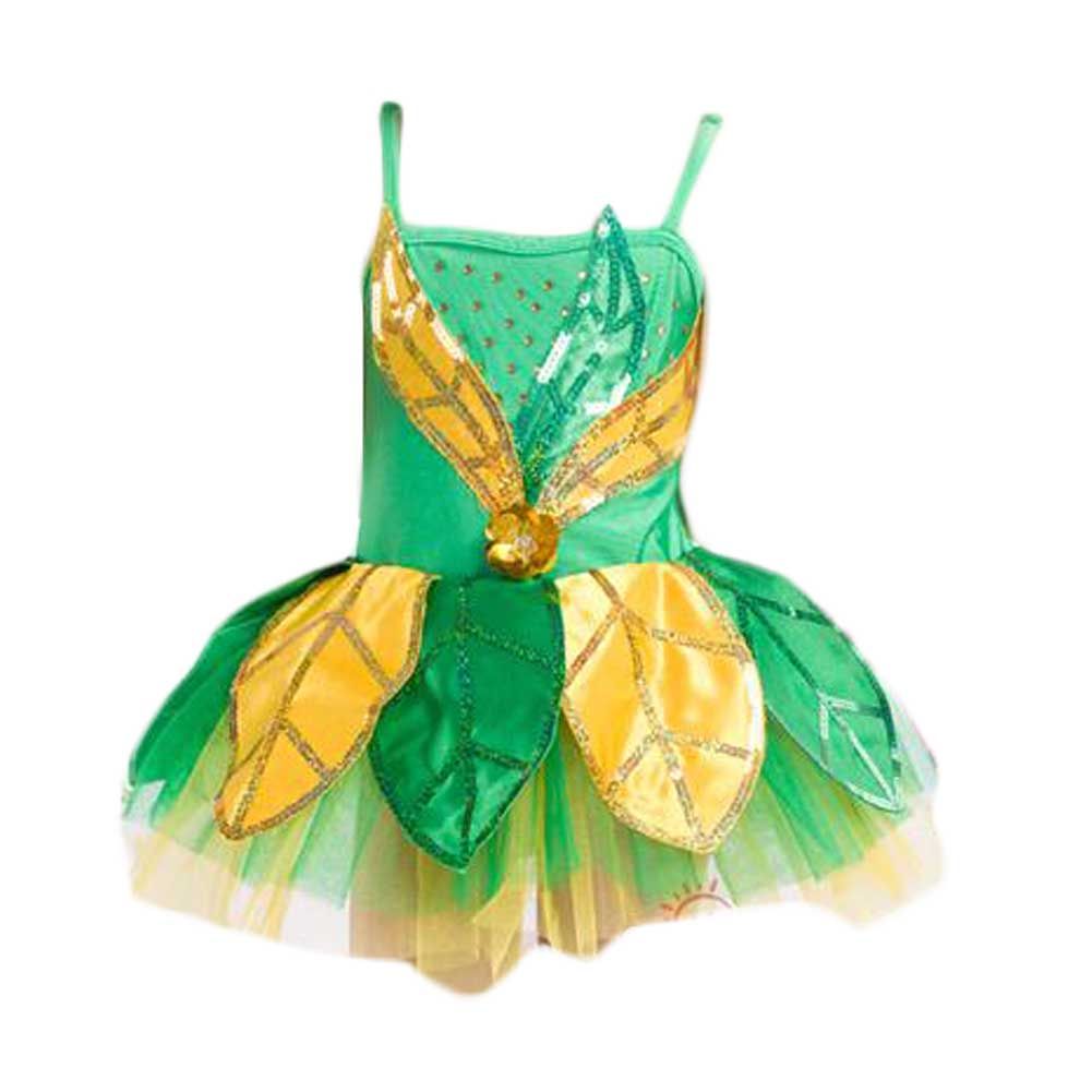 Girls' Leaves Ballet Dance Dress Green Leaves Fairy Dress Performance Costume