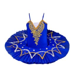 Royal Blue Girls Ballet Dance Dress Swan Costume Dress Golden Sequin Ballet Tutu Gauze Skirt