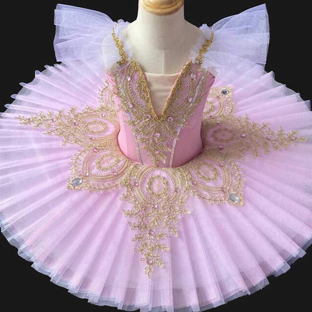Pink Girls Ballet Tutu Dance Dress Kids Swan Dancing Costume Embroidery Sequin Ballet Gauze Skirt