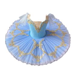 Girls Ballet Tutu Dress Blue Kids Swan Dancing Costume Embroidery Sequin Ballet Dance Gauze Skirt