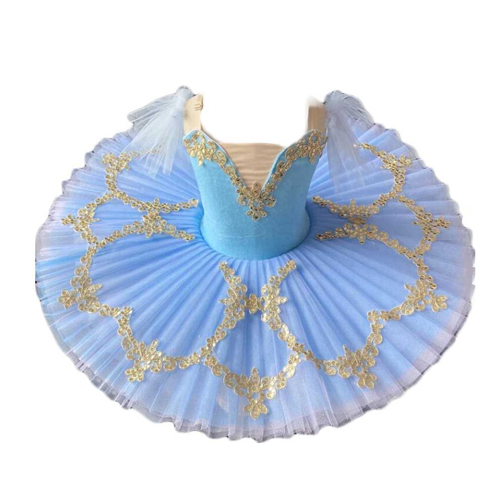 Girls Ballet Tutu Dress Blue Kids Swan Dancing Costume Embroidery Sequin Ballet Dance Gauze Skirt
