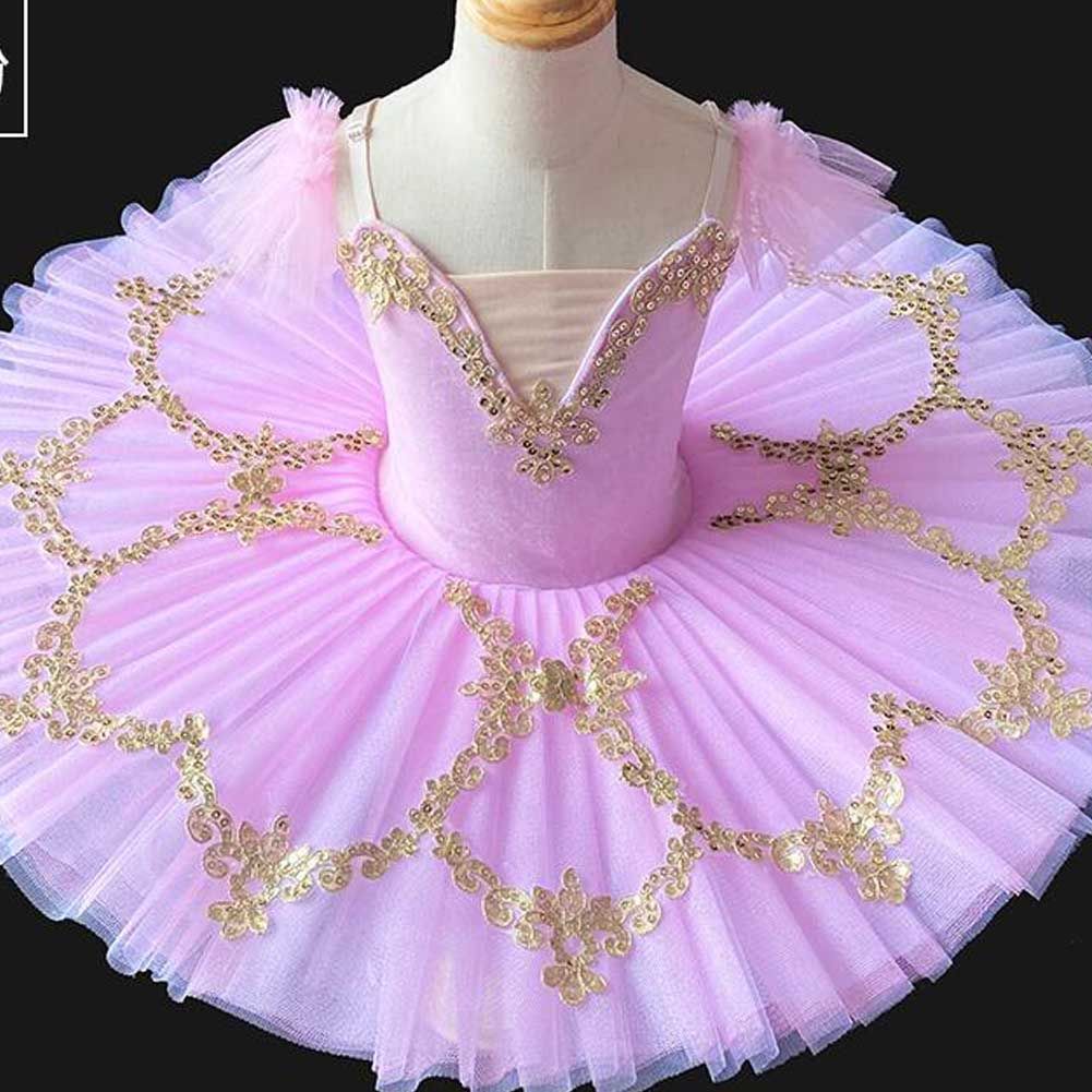 Girls Ballet Tutu Dress Pink Kids Swan Dancing Costume Embroidery Sequin Ballet Dance Gauze Skirt