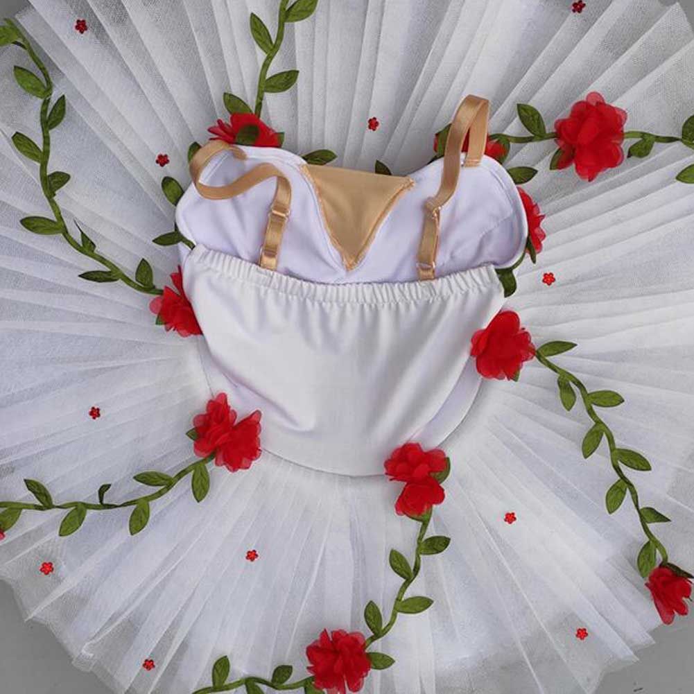 Red Flower Girls Ballet Dress Swan Costume Kids Dance Dress White Ballet Tutu Gauze Skirt