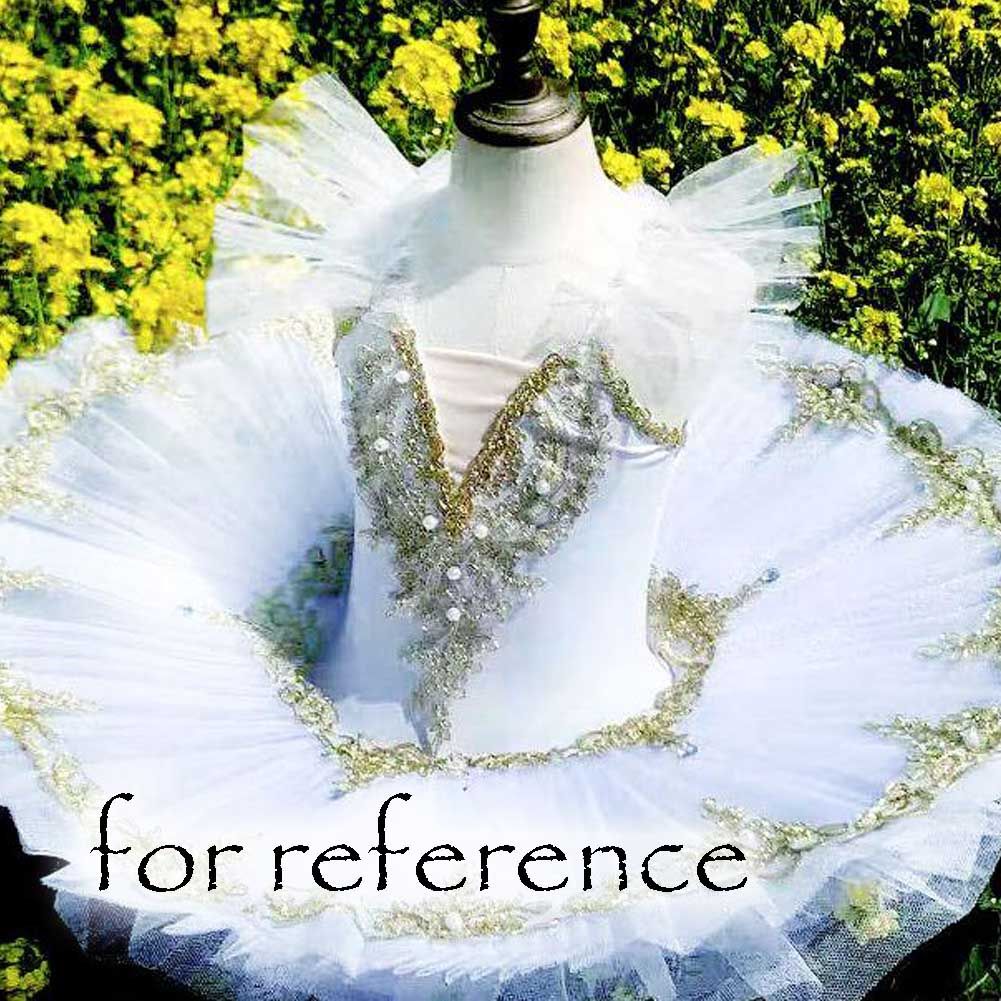 Girls Ballet Dance Dress Kids Swan Costume Dress Embroidery Golden Sequin Ballet Tutu Gauze Skirt White