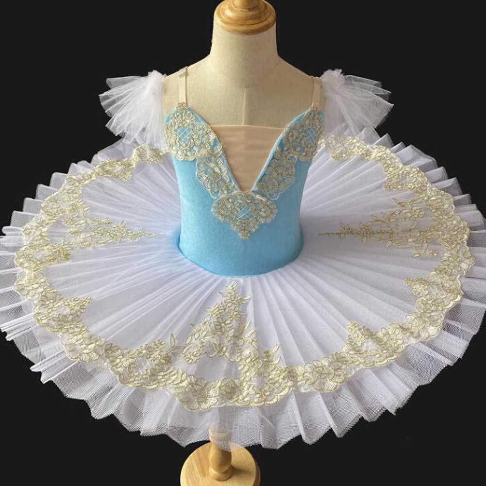 Girls Ballet Tutu Dress Blue Kids Embroidery Sequin Ballet Dance Gauze Skirt Swan Dancing Costume