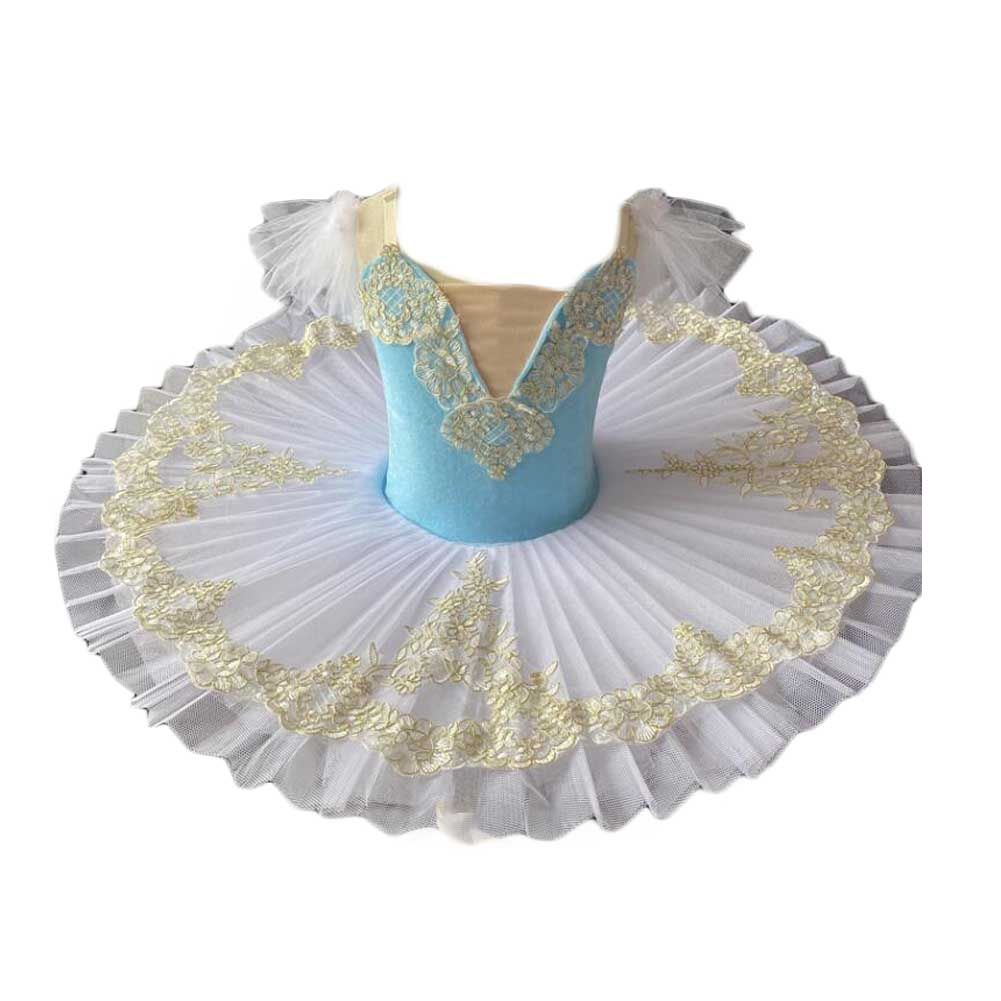 Girls Ballet Tutu Dress Blue Kids Embroidery Sequin Ballet Dance Gauze Skirt Swan Dancing Costume