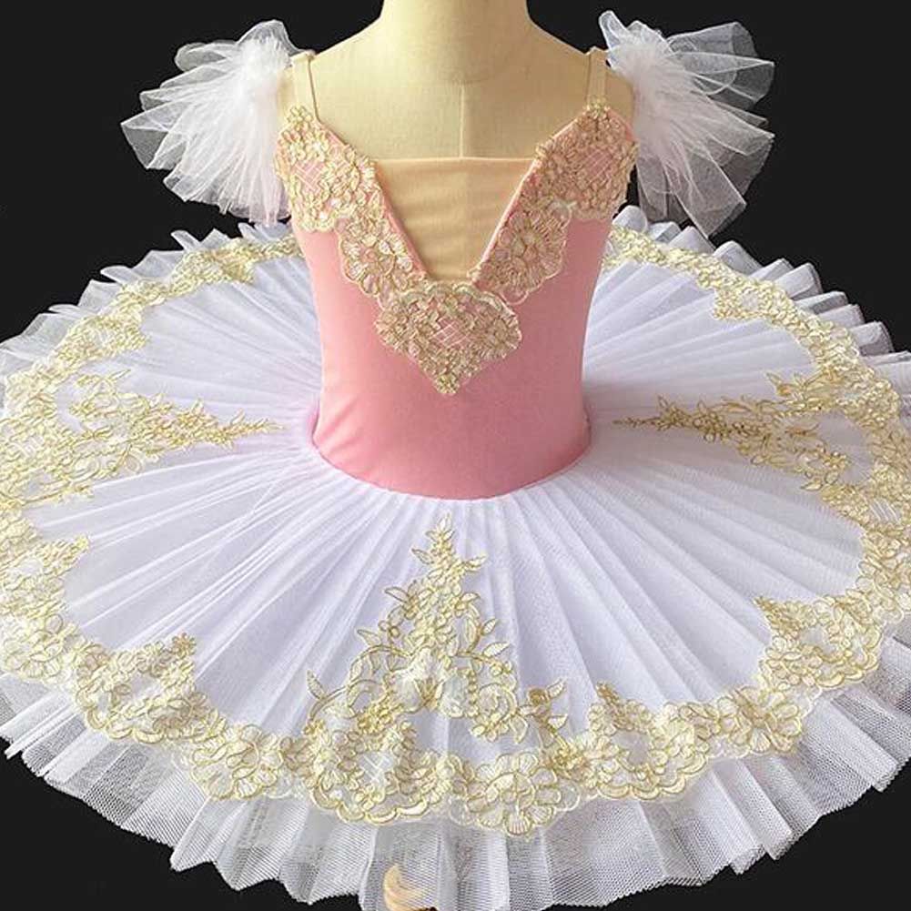Girls Ballet Tutu Dress Pink Kids Embroidery Sequin Ballet Dance Gauze Skirt Swan Dancing Costume