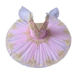 Pink Girls Ballet Dance Dress Kids Swan Dancing Costume Embroidery Sequin Ballet Tutu Gauze Skirt