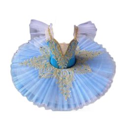 Blue Girls Ballet Tutu Dance Dress Kids Swan Dancing Costume Embroidery Sequin Ballet Gauze Skirt