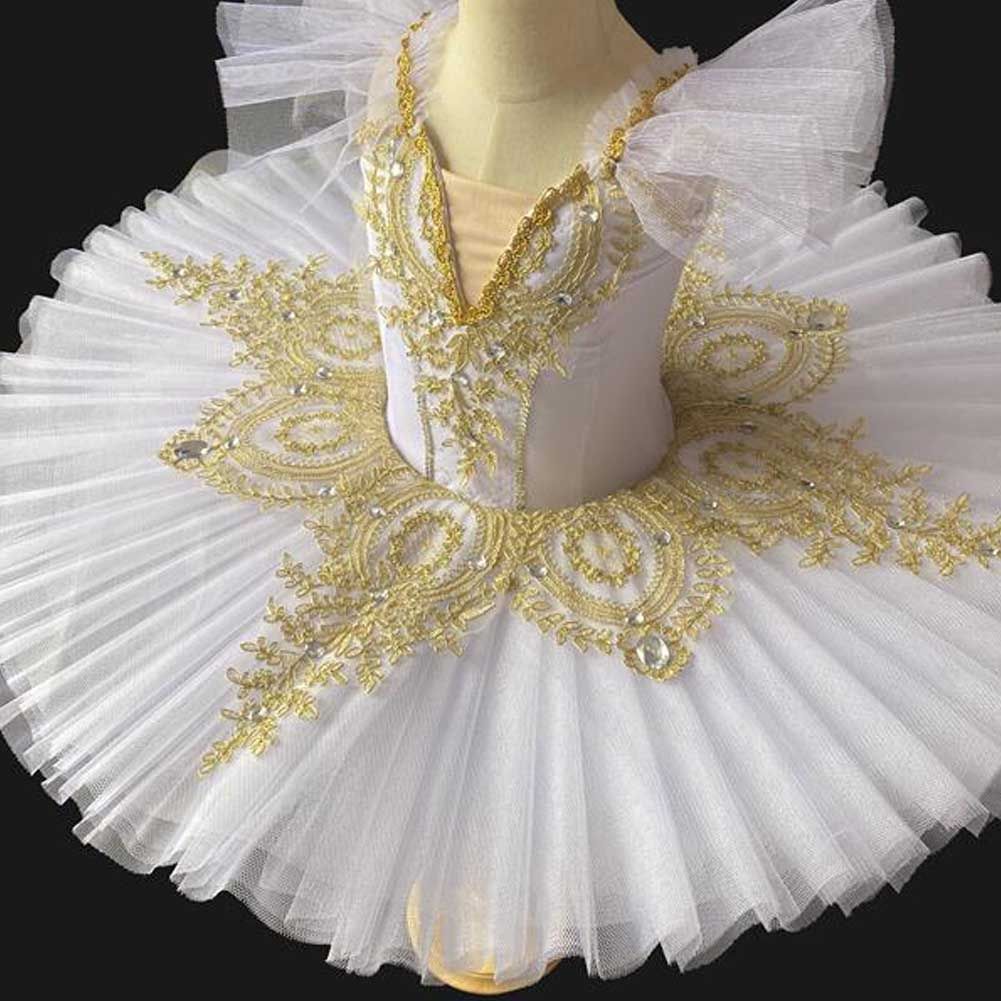 White Girls Ballet Tutu Dance Dress Kids Swan Dancing Costume Embroidery Sequin Ballet Gauze Skirt