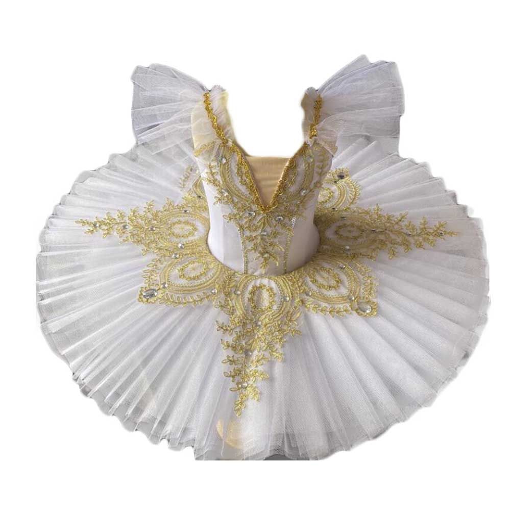 White Girls Ballet Tutu Dance Dress Kids Swan Dancing Costume Embroidery Sequin Ballet Gauze Skirt