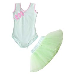 Girls Ballet Dance Leotard Chinese Dance Tutu Skirt Kids Practice Dress Set, Green