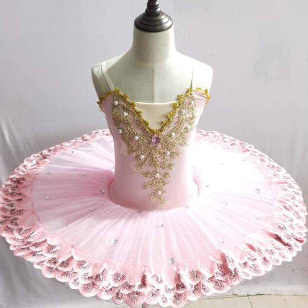 Girls Ballet Dress Kids Flower Tutu Skirt Glittering Dancewear Costumes, Pink