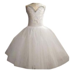Girls Ballet Dance Costumes White Swan Sequin Performance Dress Gauze Tutu Skirt