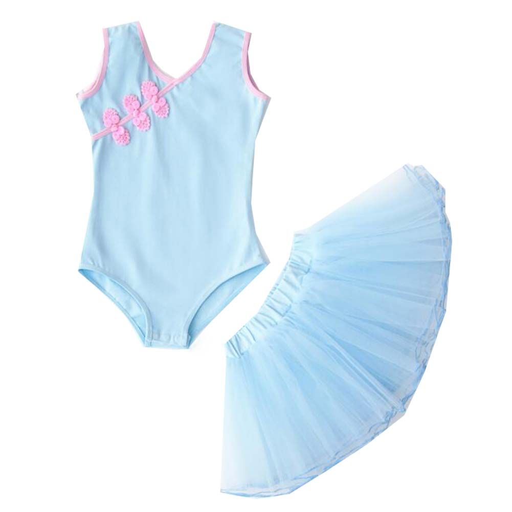 Blue Girls Ballet Dance Leotard Chinese Dance Ballet Tutu Skirt Practice Dress Set