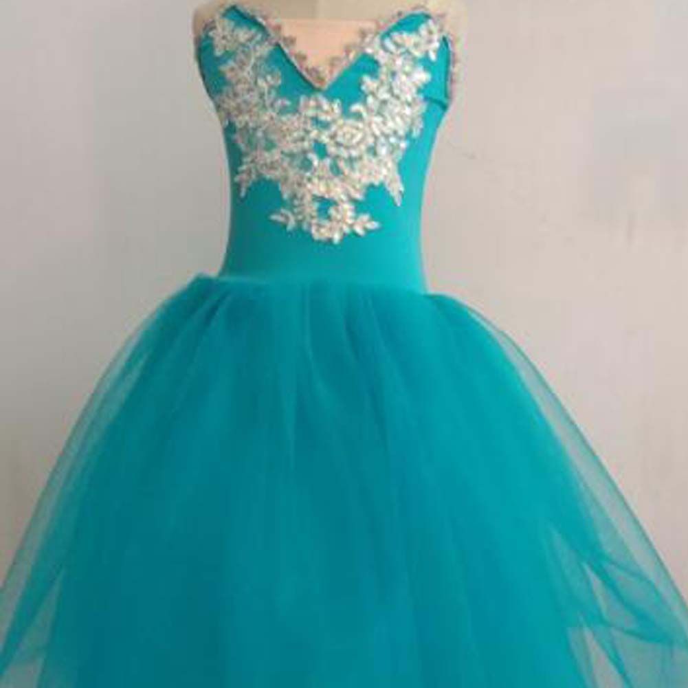 Girls Ballet Dance Costumes Swan Sequin Performance Dress Soft Gauze Tutu Skirt, Turquoise