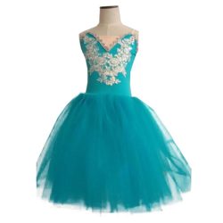 Girls Ballet Dance Costumes Swan Sequin Performance Dress Soft Gauze Tutu Skirt, Turquoise