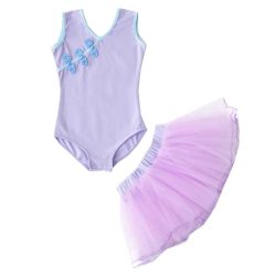 Girls Ballet Dance Leotard Chinese Dance Ballet Tutu Skirt Practice Dress Set, Purple