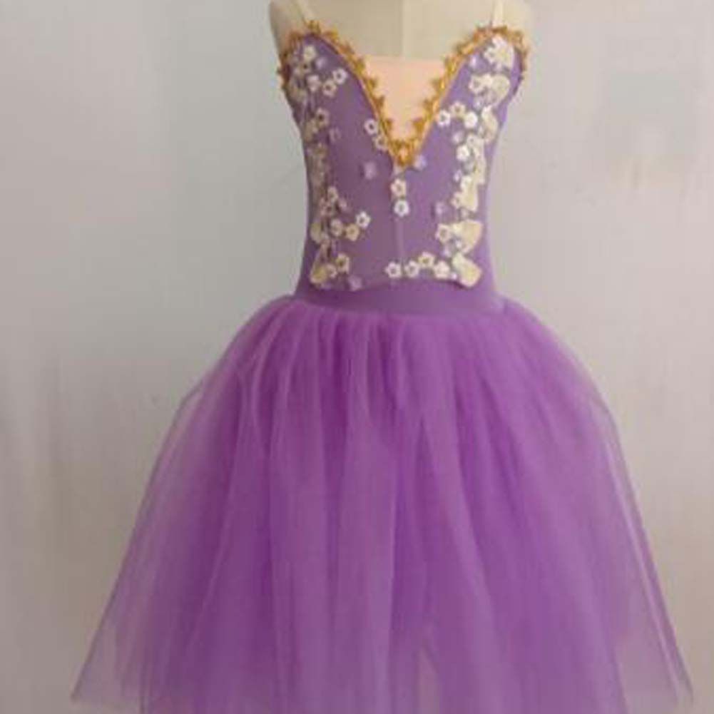 Girls Purple Ballet Dance Costumes Swan Tutu Skirt Sequin Performance Dress for Kids