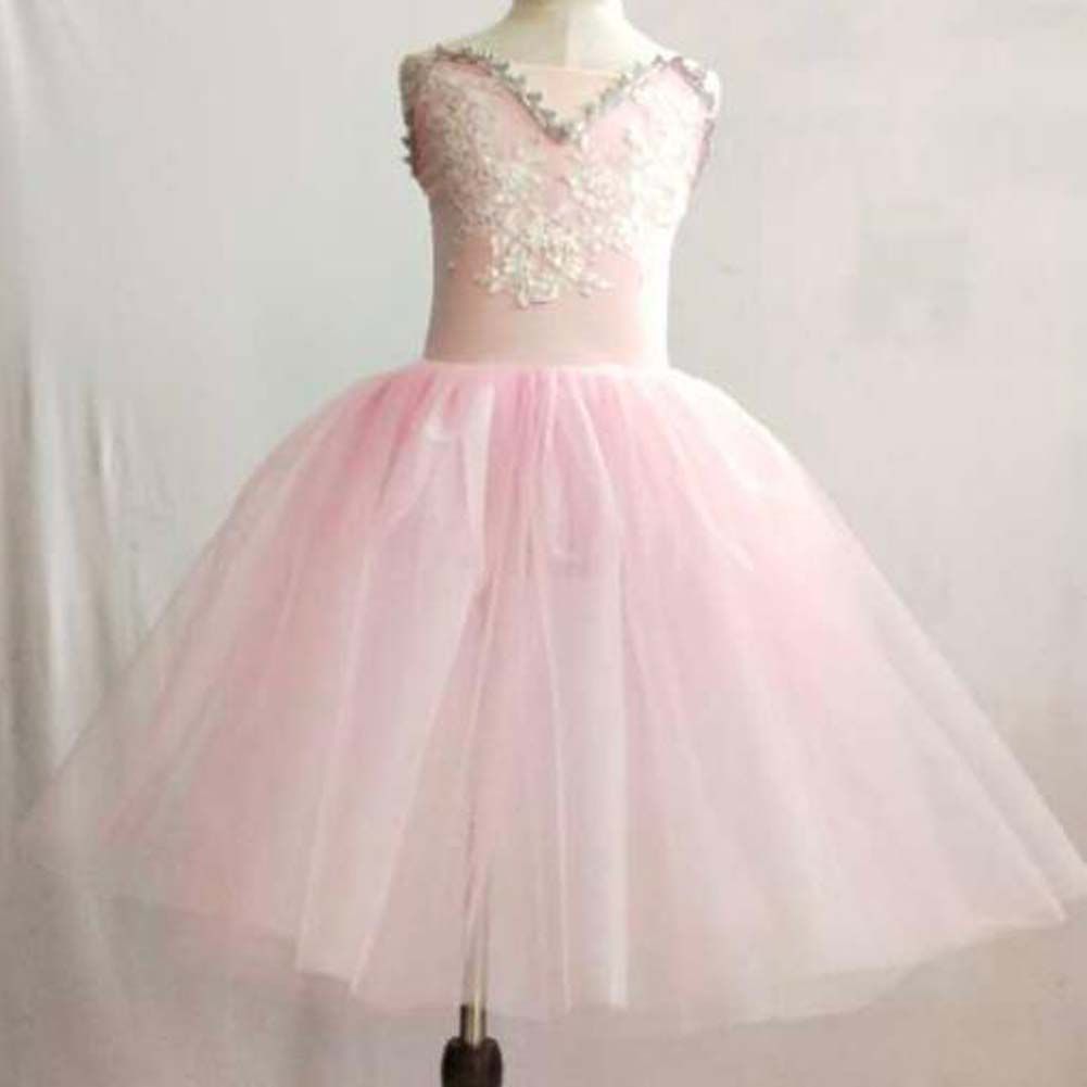 Girls Ballet Dance Costumes Swan Sequin Pink Performance Dress Gauze Tutu Skirt