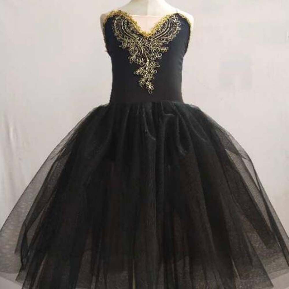 Girls Ballet Dance Costumes Black Swan Tutu Skirt Sequin Performance Dress