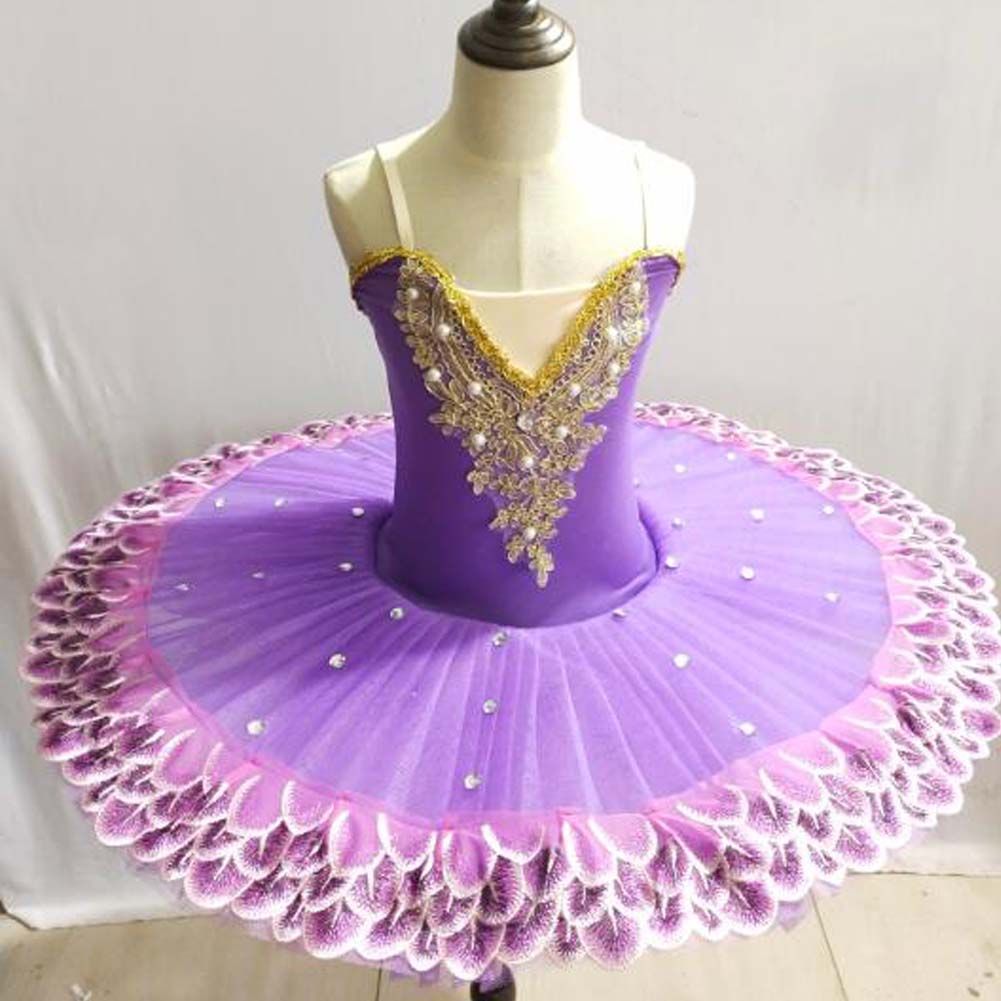 Girls Sequin Ballet Tutu Dress Kids Flower Ballet Skirt Dancewear Party Dress, Purple