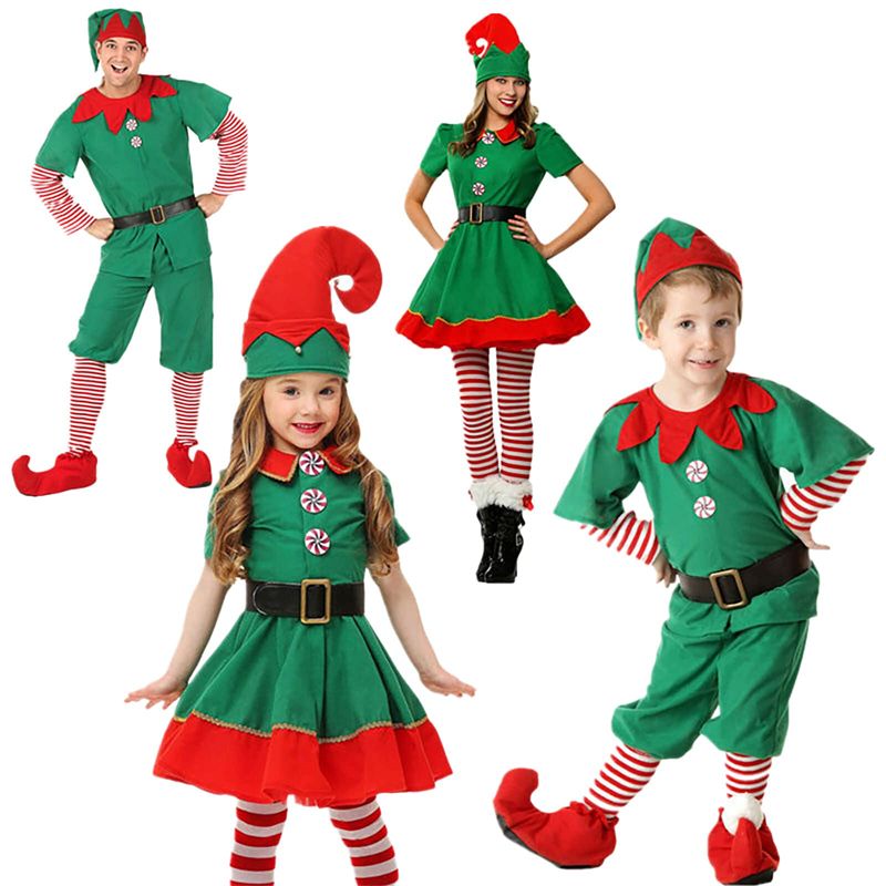 Adult Kids Elf Costume Girls Christmas Fancy Dress Xmas Santa Helper Outfit