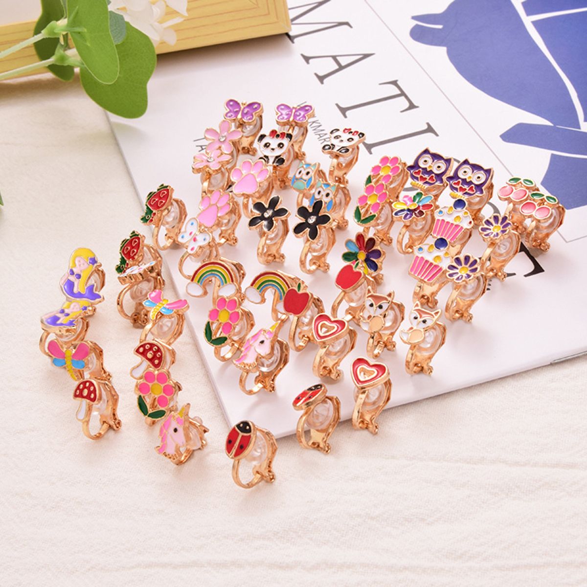 24 Pairs Of Girls Clip On Earrings Kids Cute Flower Earring Princess Dress Up