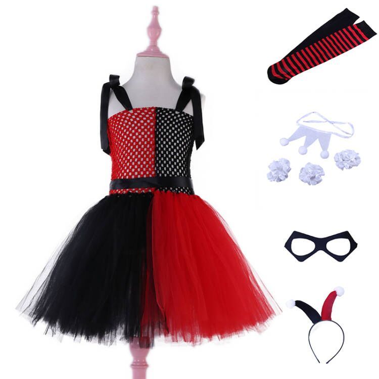 Girl Clown Costume Halloween Princess Dress Tutu Tulle Dress for Kids