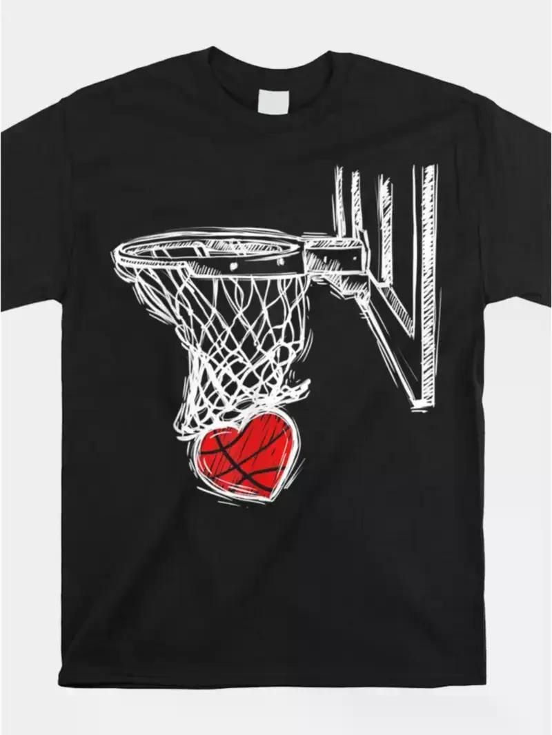 Kid'S Fashion T-Shirt with Valentine'S Day Love Heart Basketball Print. 100% Cotton. Creative Gift for Boys And Kids