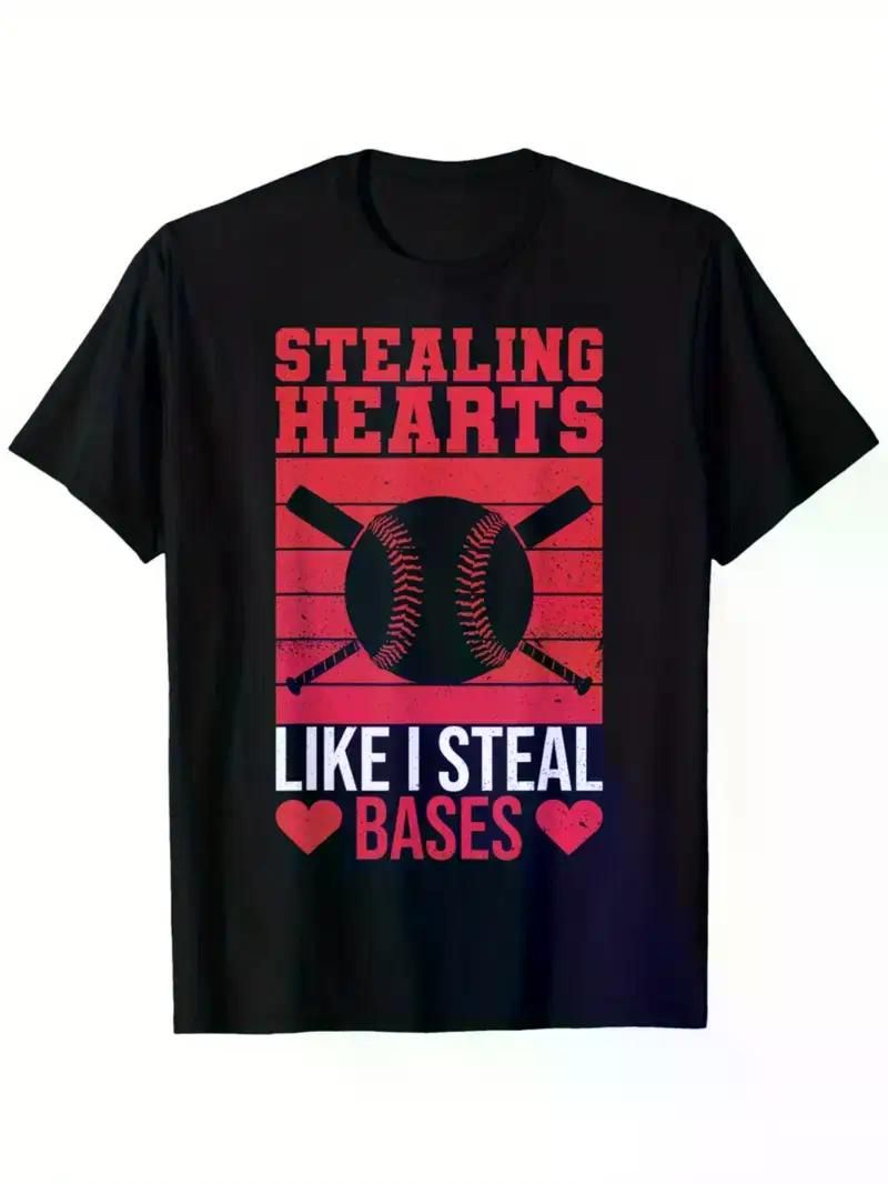 Kid'S Fashion T-Shirt with Funny Baseball Valentines Stealing Hearts Like I Steal Bases Print. 100% Cotton