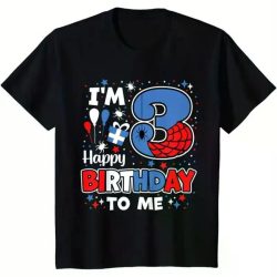 Kid's T-shirt With I'M 3 HAPPY BIRTHDAY TO ME Print, Boys and Girls Fashion Short Sleeve T-shirt